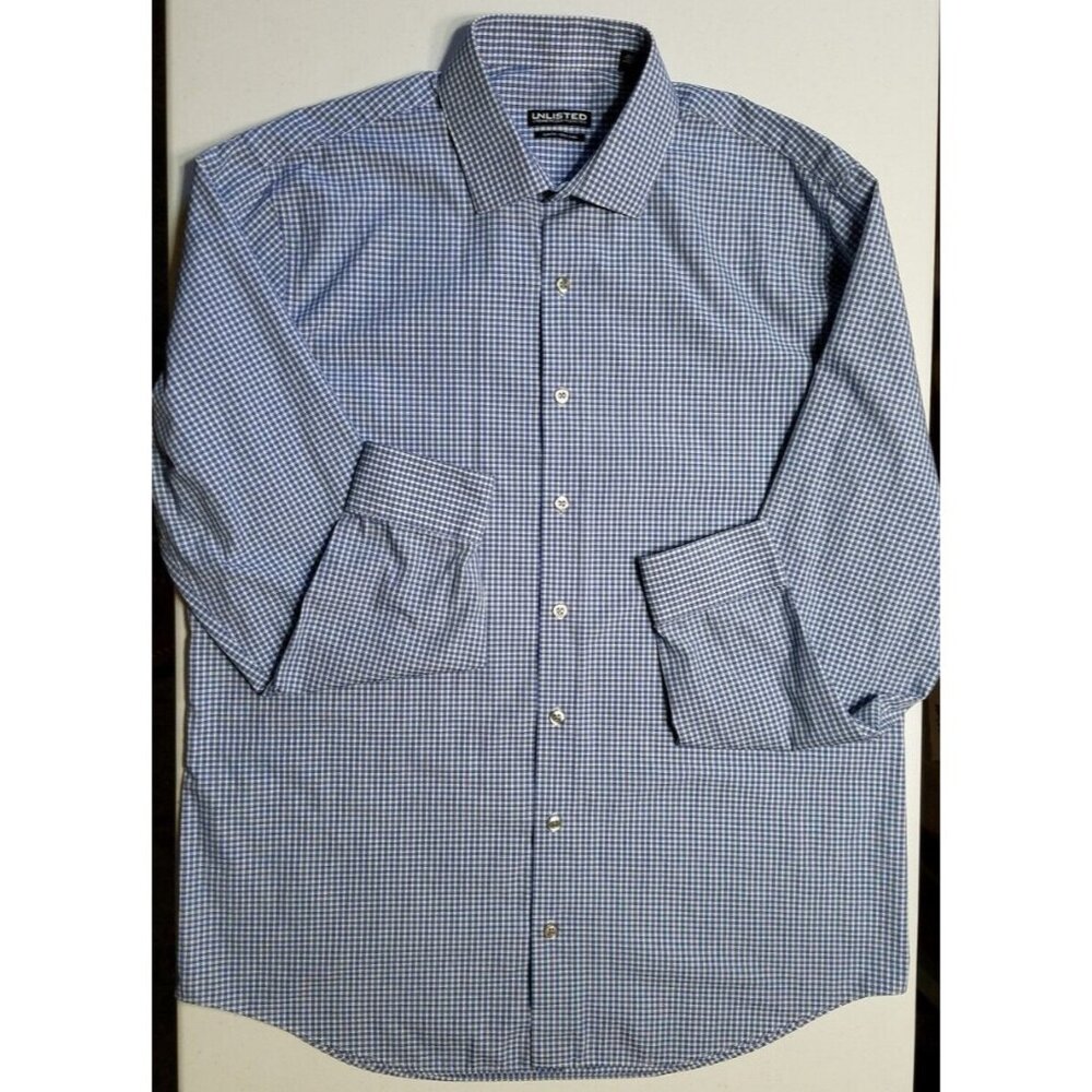 Unlisted Long Sleeve Button Up Slim Fit Gingham Check Preppy Office Shirt Men L